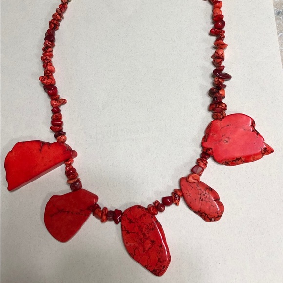 Orange Turquoise Freeform Flat Slab Necklace - Picture 5 of 10